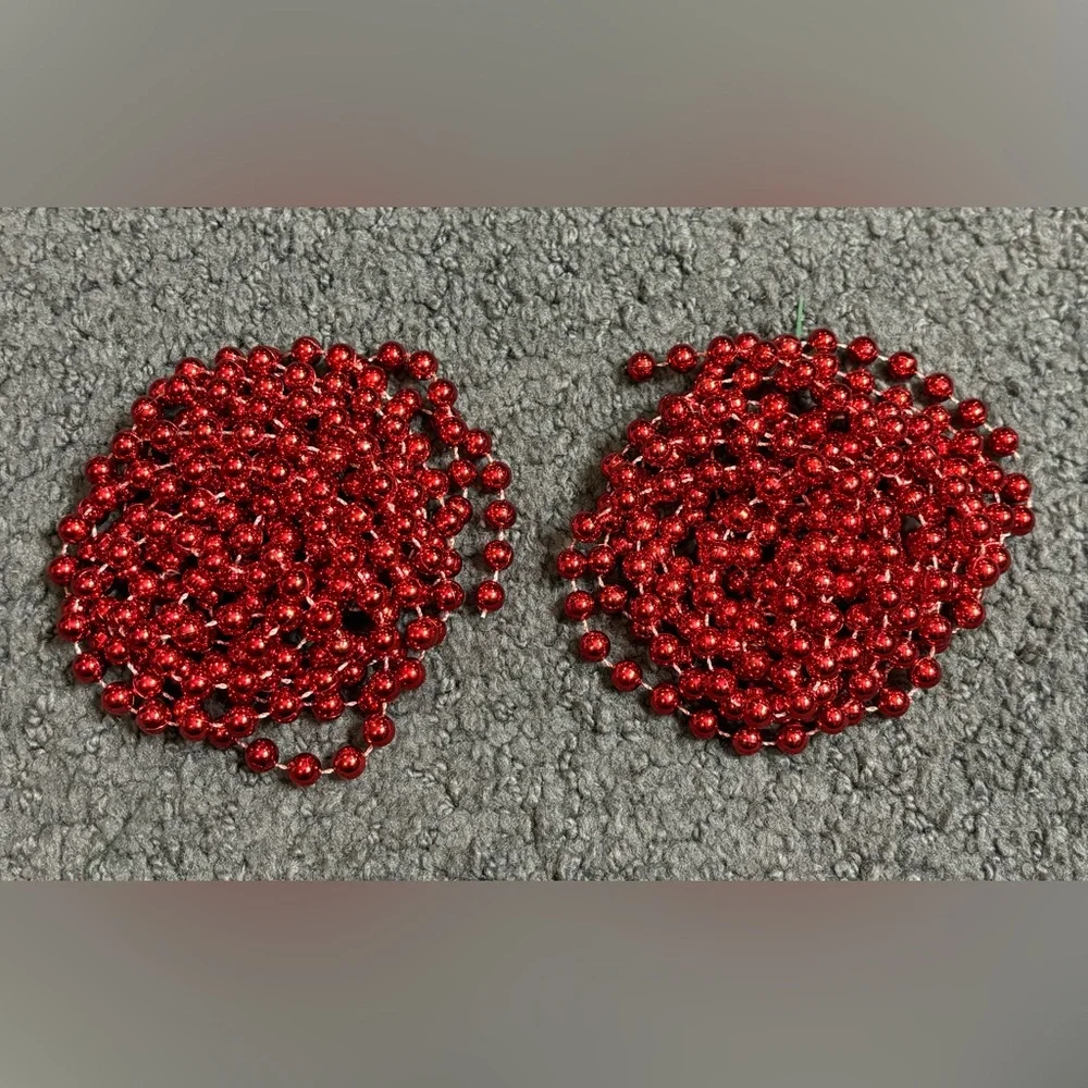 Christmas Red Bead Garland Holiday Strand Decoration Tree 109”